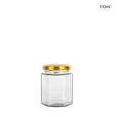 Clear Hexagonal Glass Jars with Gold Cap 100ml (120Pcs/Ctn)
